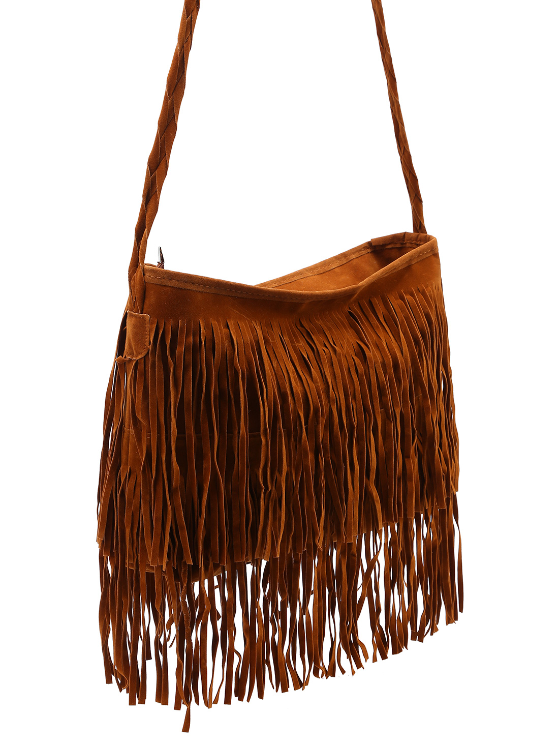 Brown Faux Suede Fringe Shoulder Bag SheIn(Sheinside)