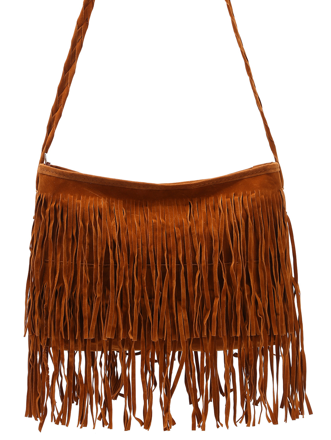 Brown Faux Suede Fringe Shoulder Bag SheIn(Sheinside)