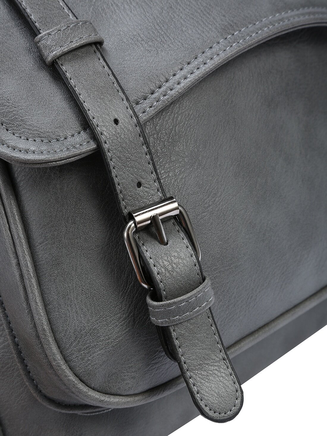 Grey Faux Leather Hook Lock Flap Backpack SheIn(Sheinside)