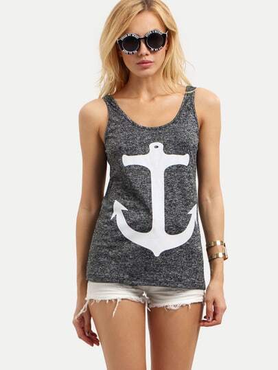 Grey Print Casual Tank Top