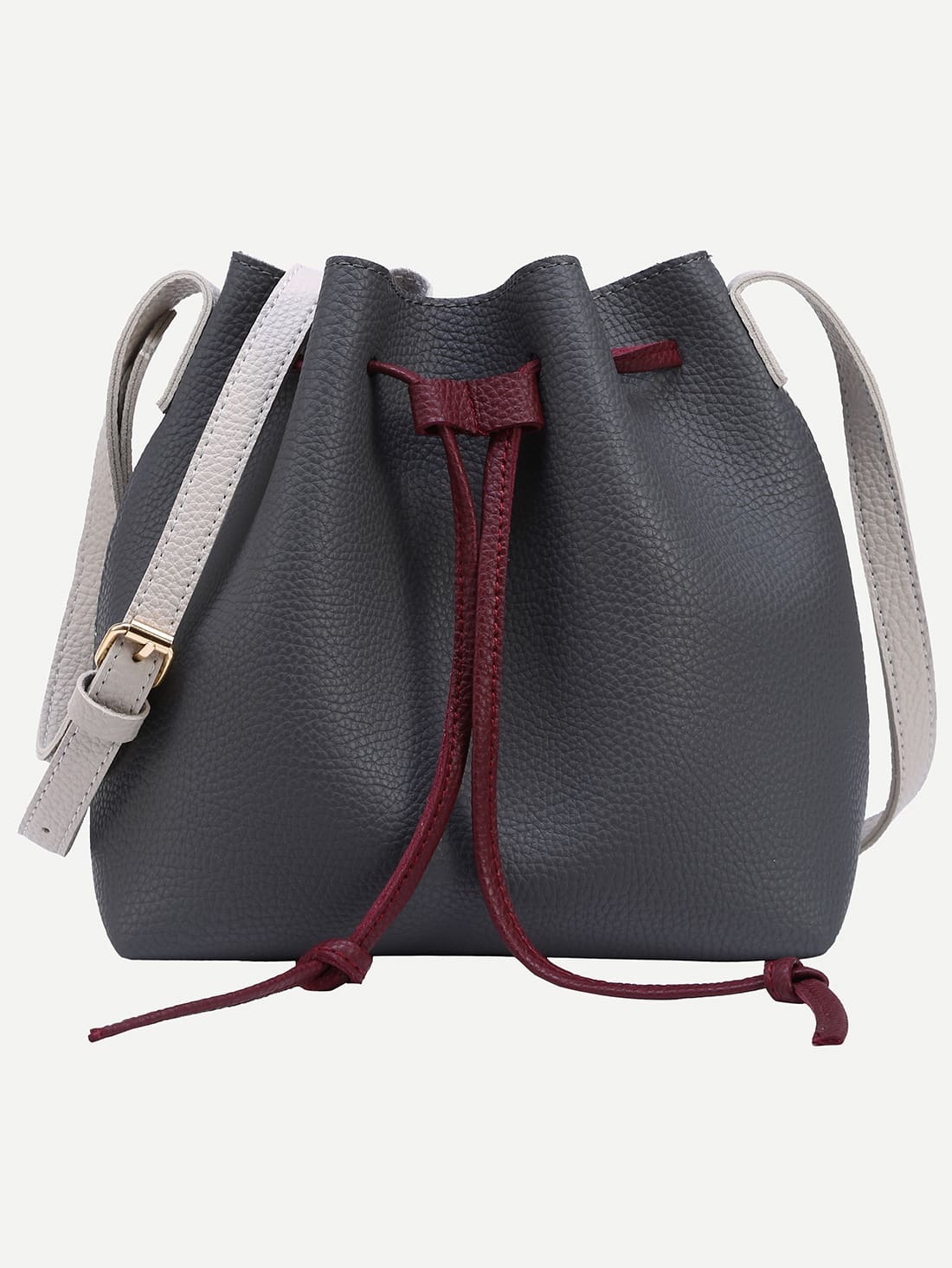 Color Block Faux Leather Drawstring Bucket Bag SheIn(Sheinside)