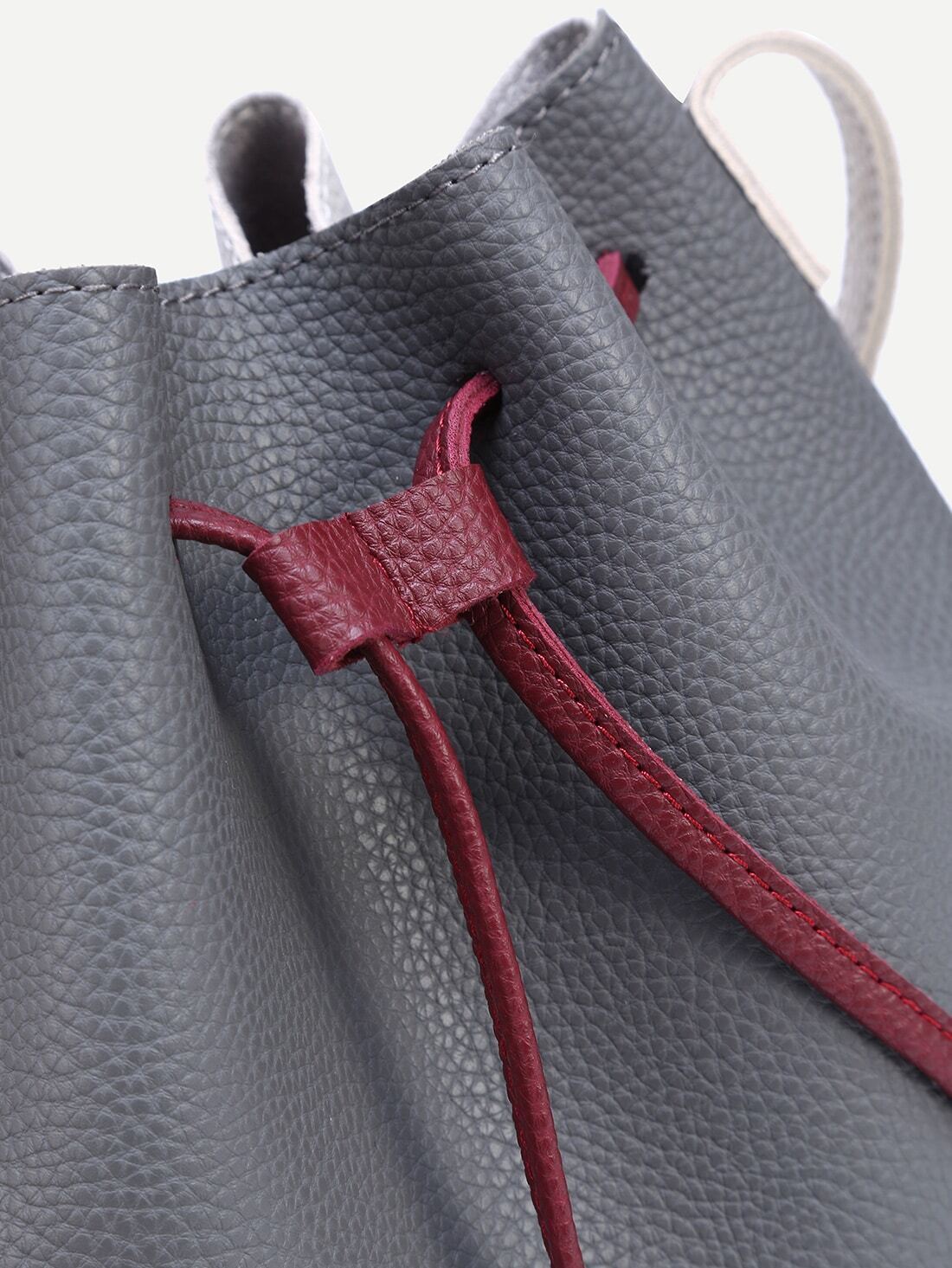 Color Block Faux Leather Drawstring Bucket Bag SheIn(Sheinside)