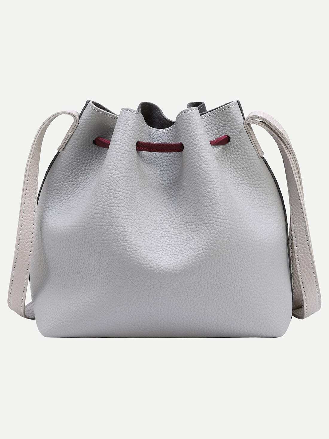 Color Block Faux Leather Drawstring Bucket Bag SheIn(Sheinside)