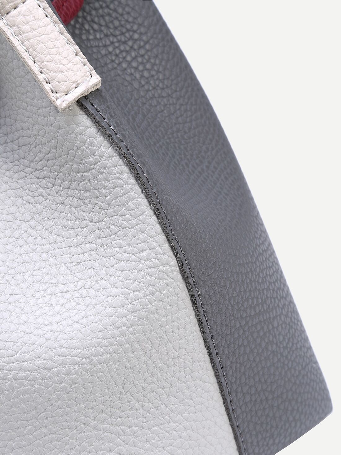 Color Block Faux Leather Drawstring Bucket Bag SheIn(Sheinside)