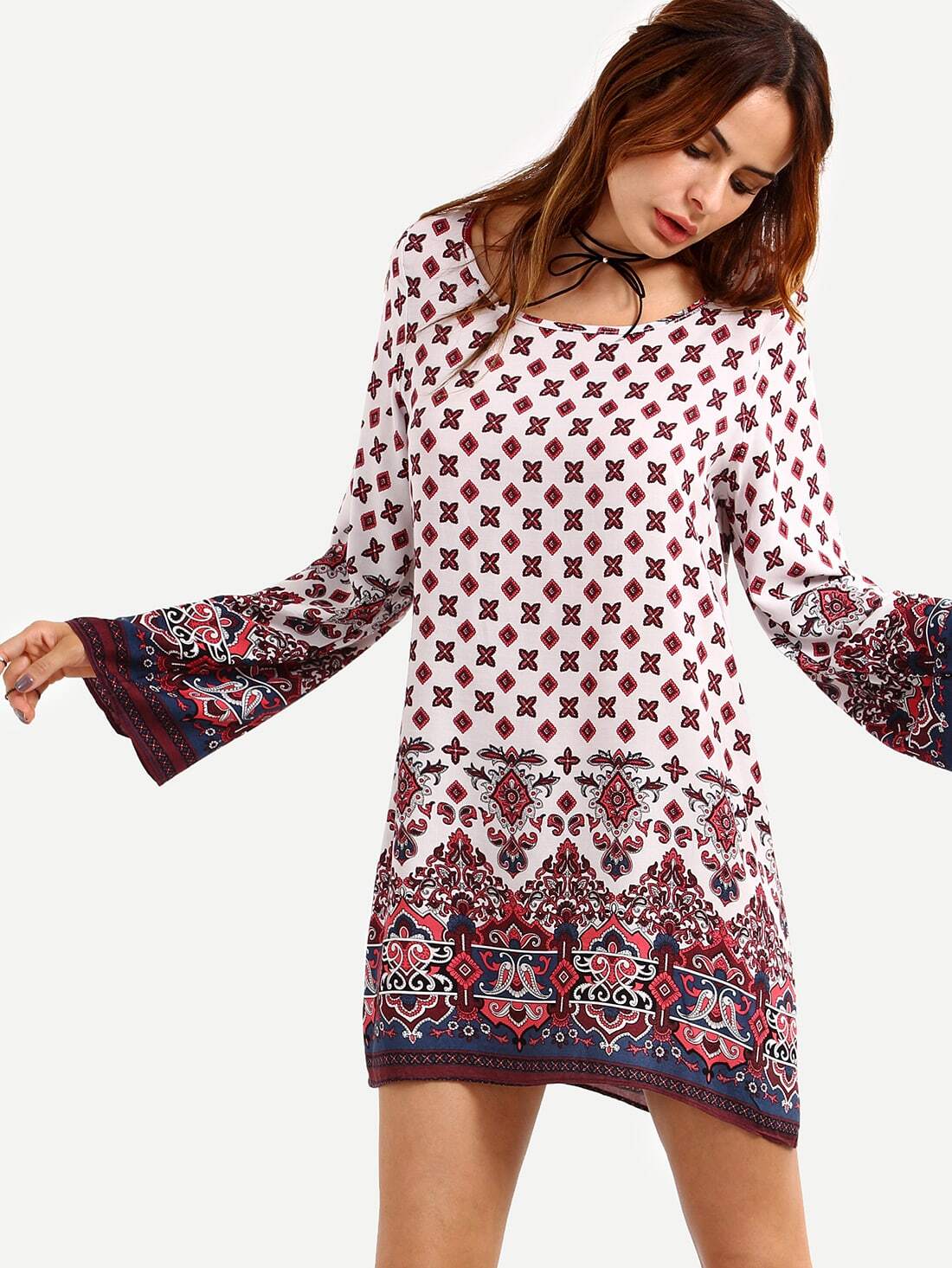 paisley lace bell sleeve dress