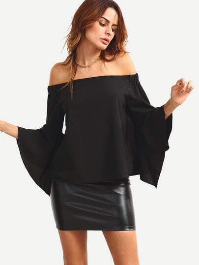 the shoulder bell sleeve top black shein sheinside the shoulder bell sleeve top black shein sheinside