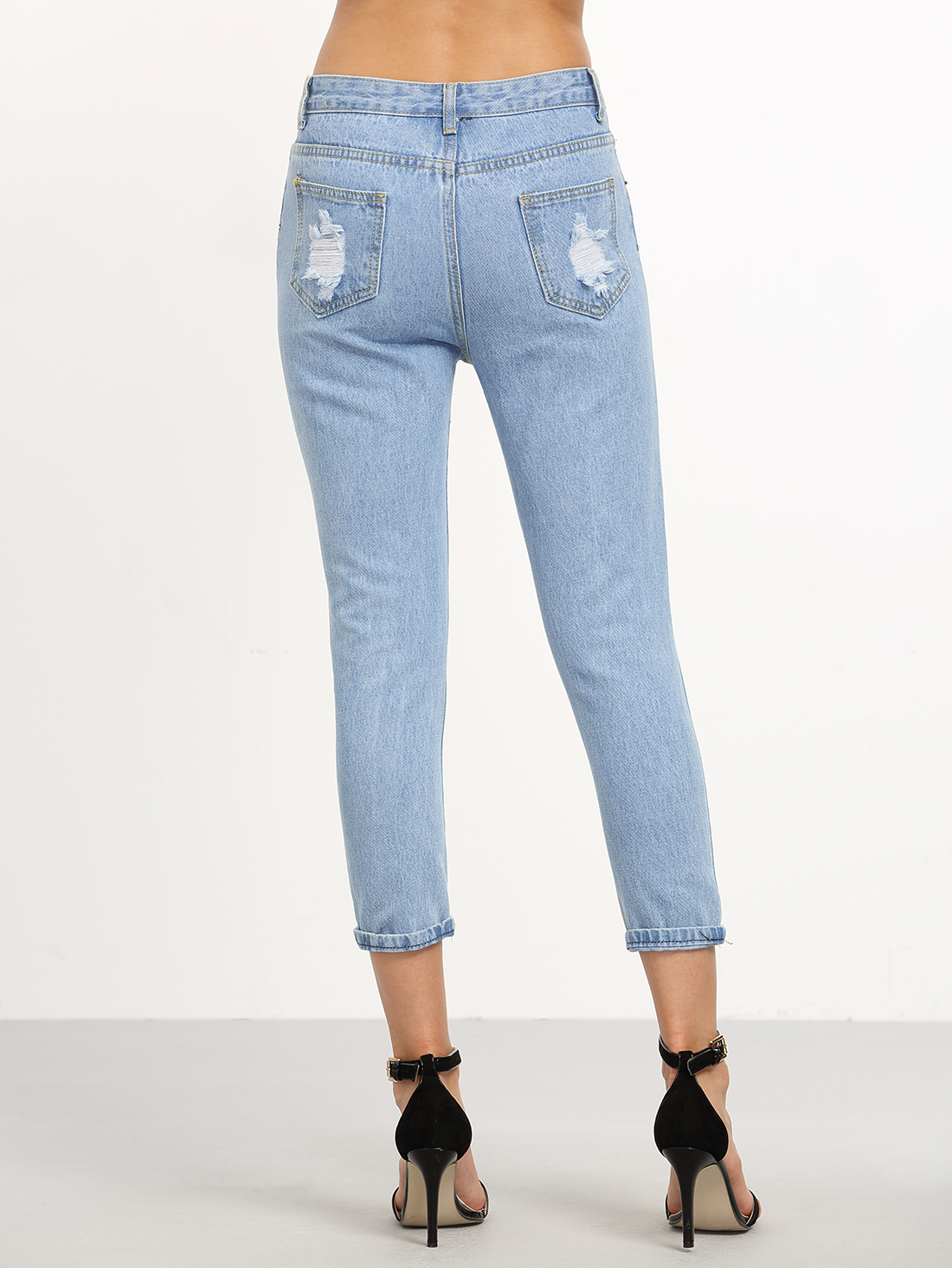Ripped Light Blue Jeans SheIn(Sheinside)