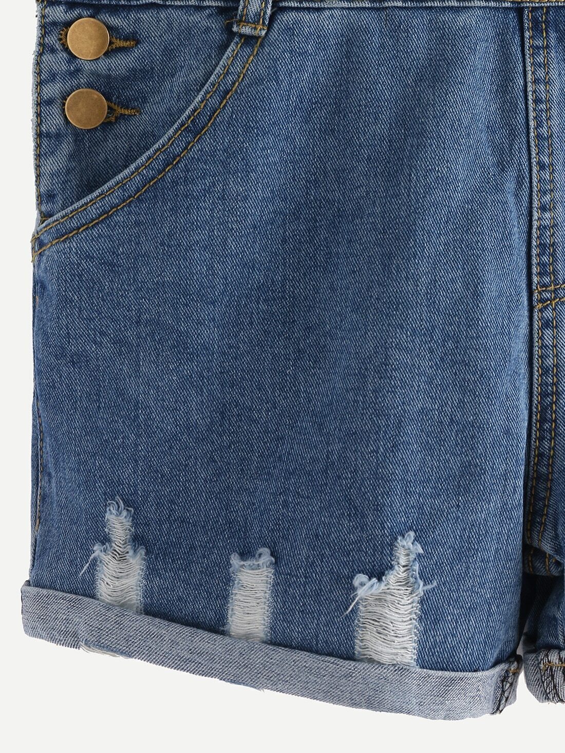 Distressed Rolled Hem Blue Denim Overall Shorts SheIn(Sheinside)