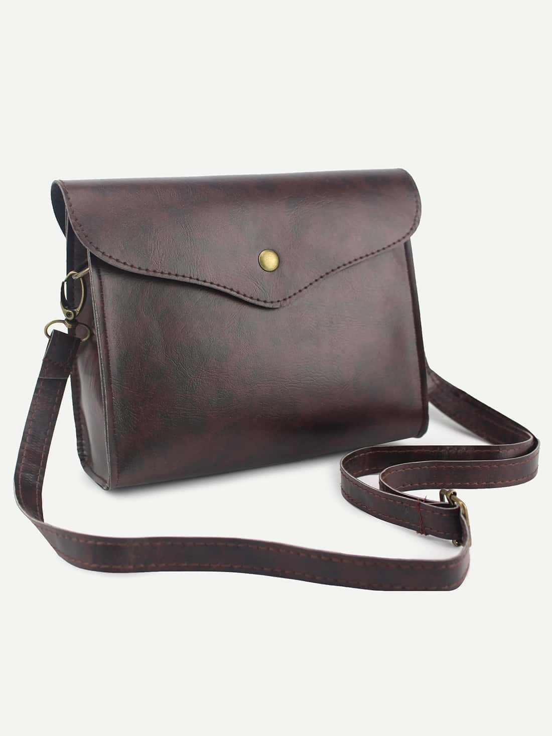Snap Button Closure Envelope Shoulder Bag Brown SheIn(Sheinside)