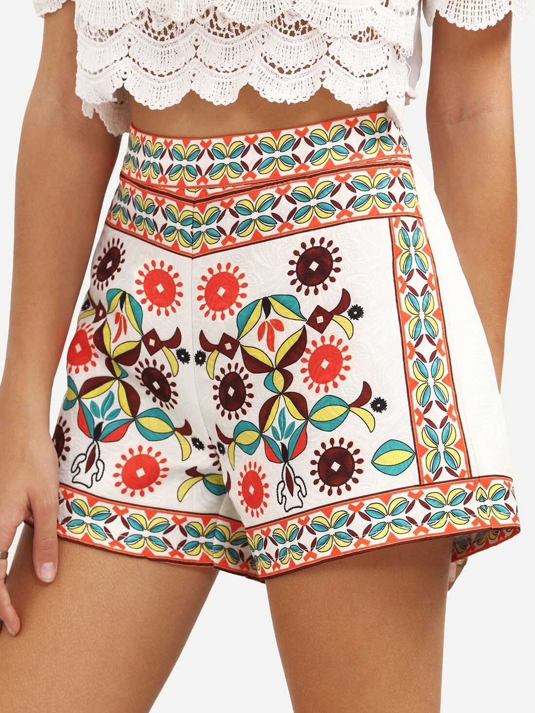 Multicolor Print Vintage Shorts SheIn(Sheinside)