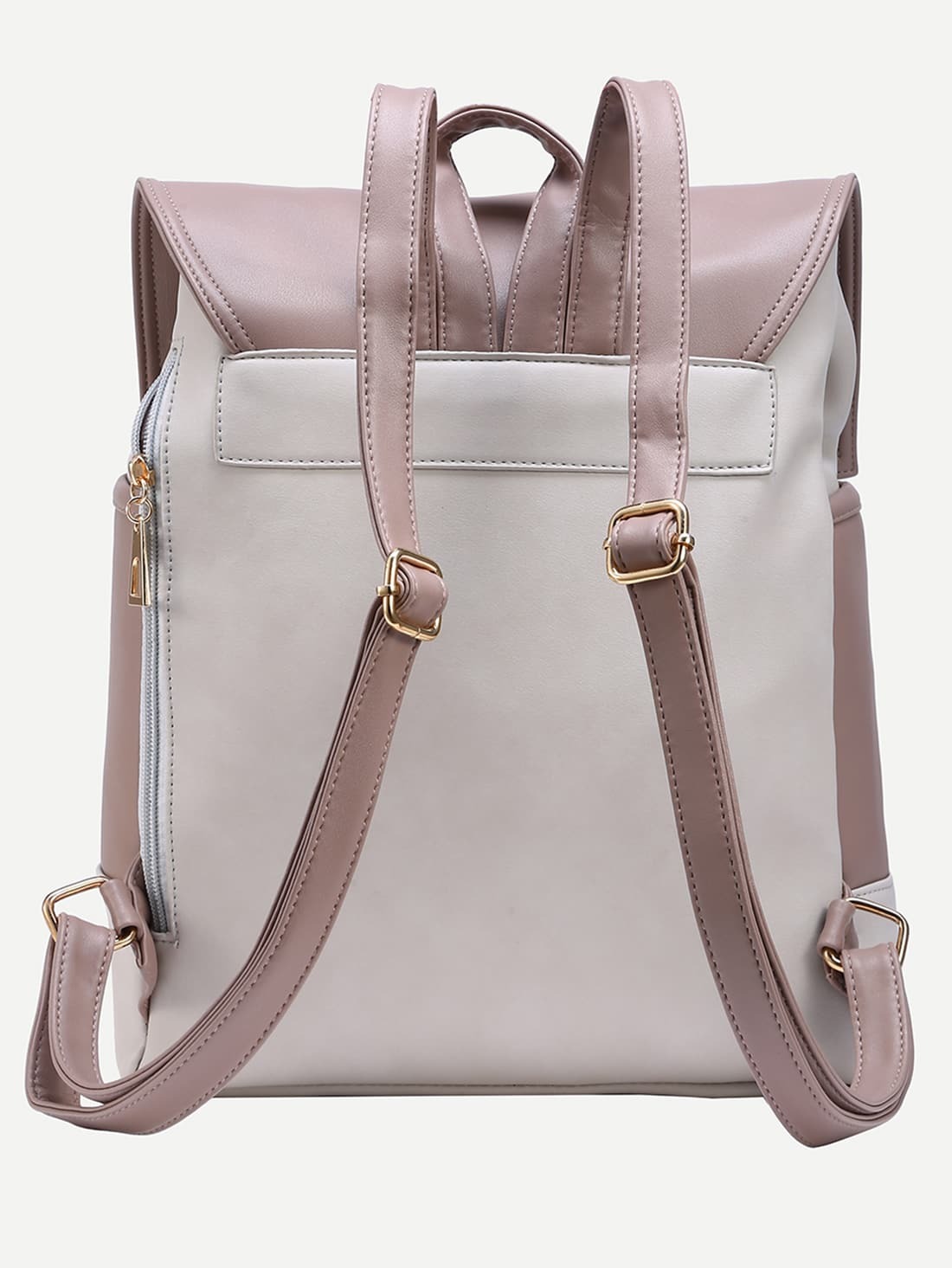Color Block Dual Buckle Strap Flap Backpack SheIn(Sheinside)