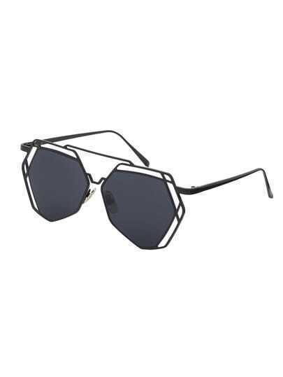 Black Metal Frame Hollow Sunglasses -SheIn(Sheinside)