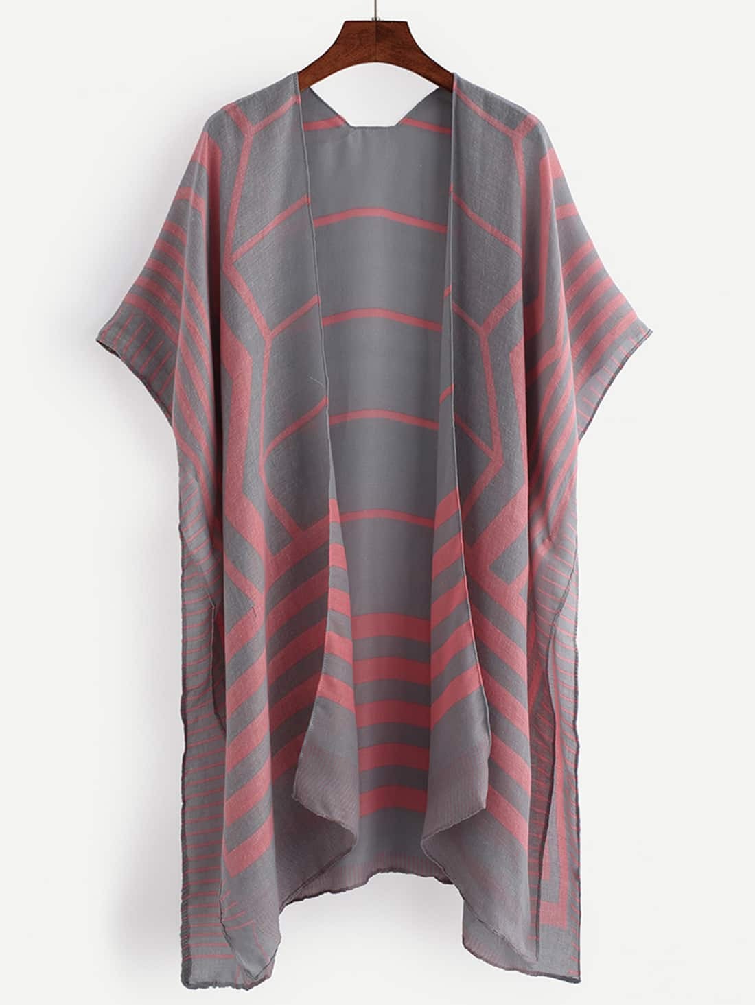 Grey Geometric Print Kimono SheIn(Sheinside)