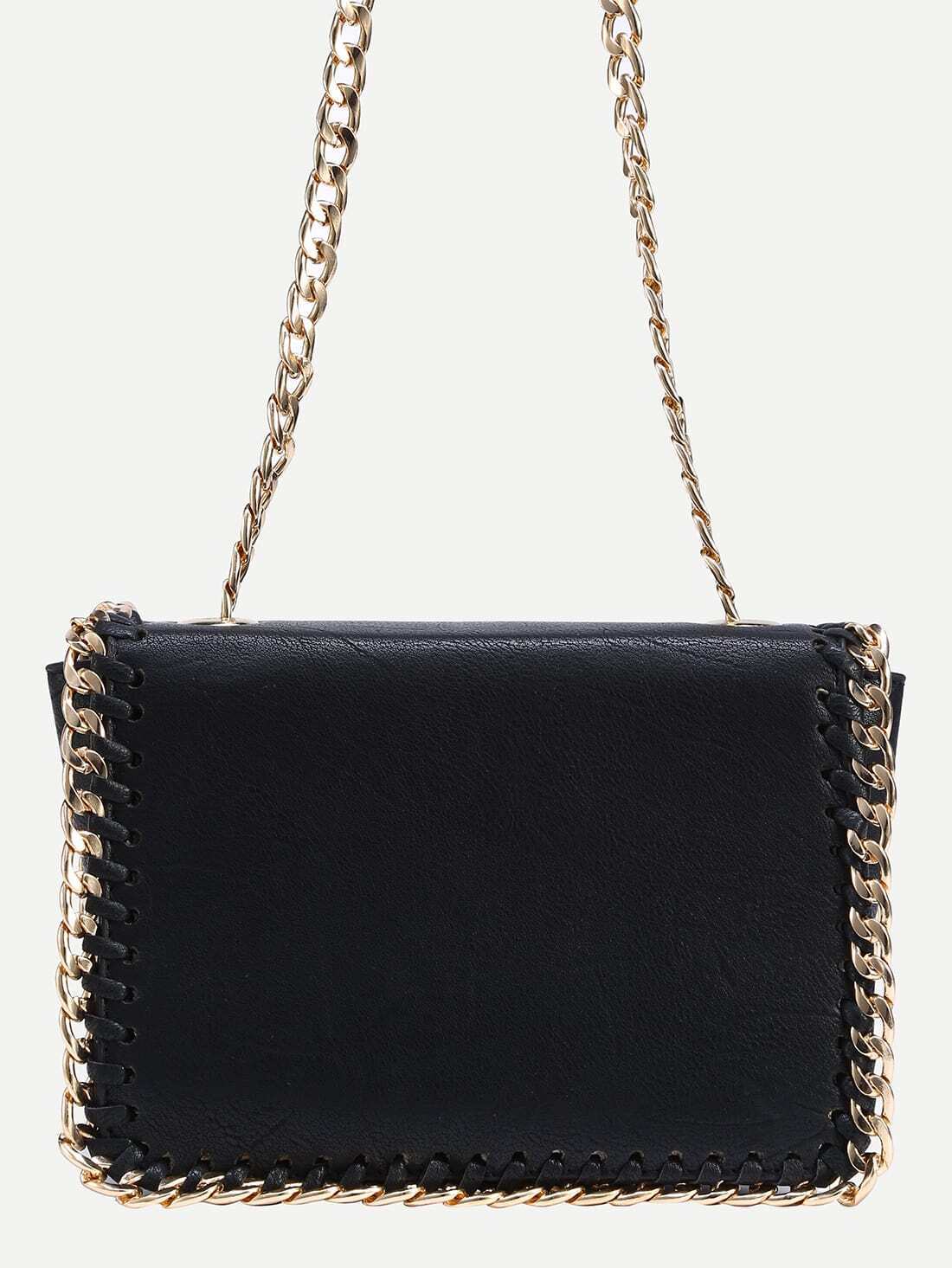 Black Interlaced Chain Trim Bag SheIn(Sheinside)