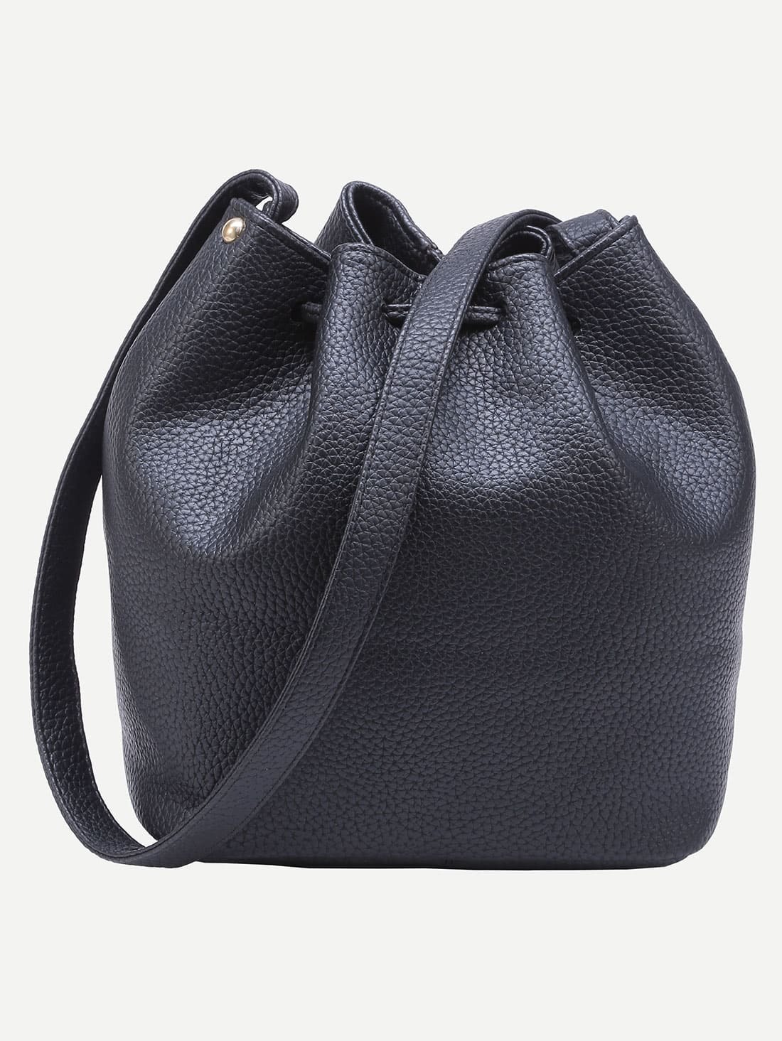Black Tassel Drawstring Bucket Bag SheIn(Sheinside)