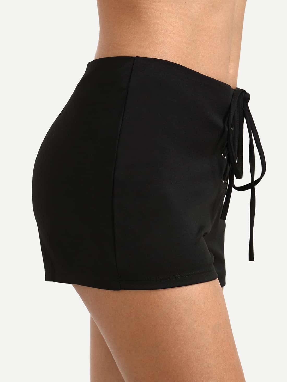 Black LaceUp Front Shorts SheIn(Sheinside)