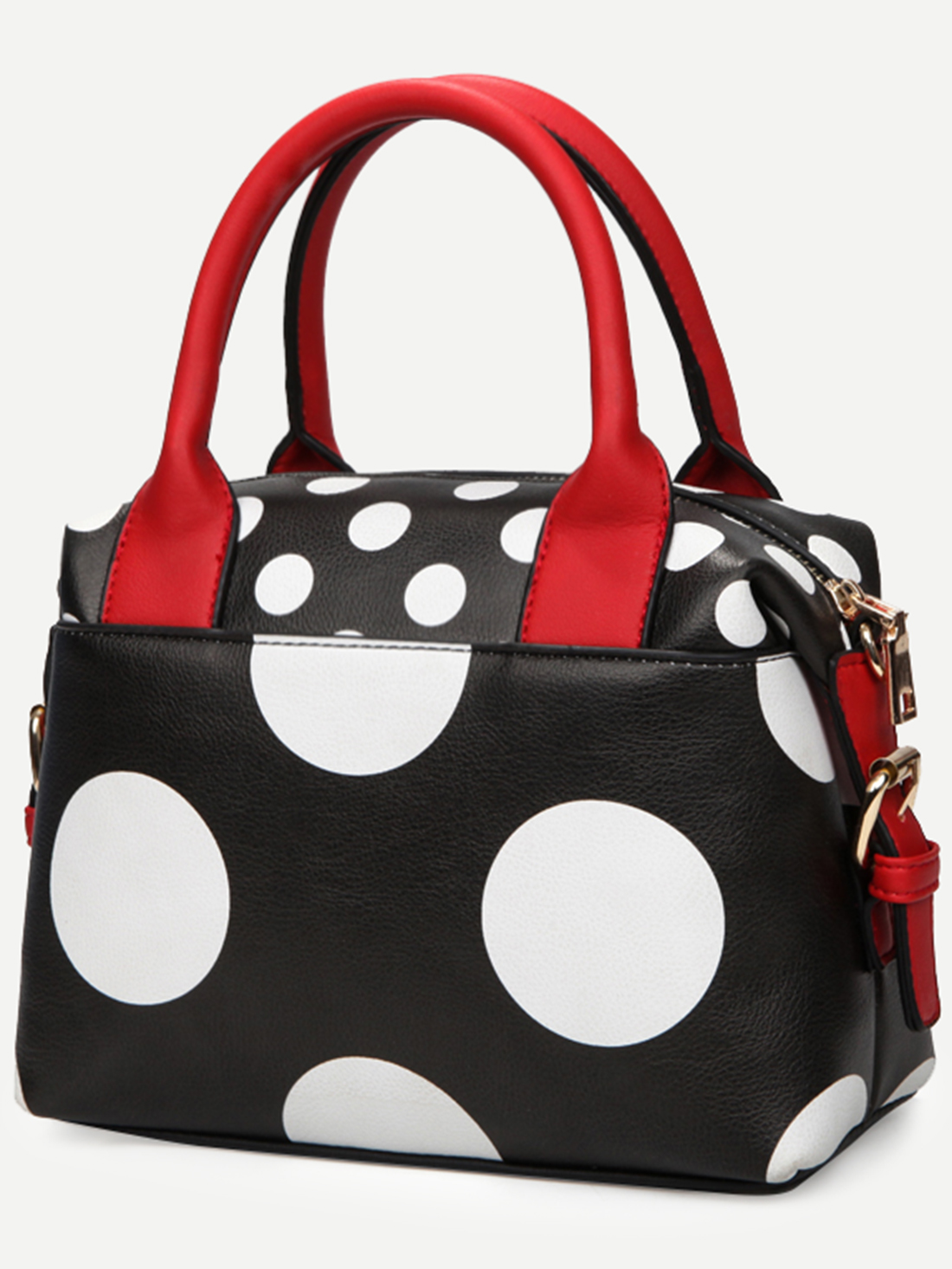 Black Polka Dot Print Bag With Contrast Handle SheIn(Sheinside)