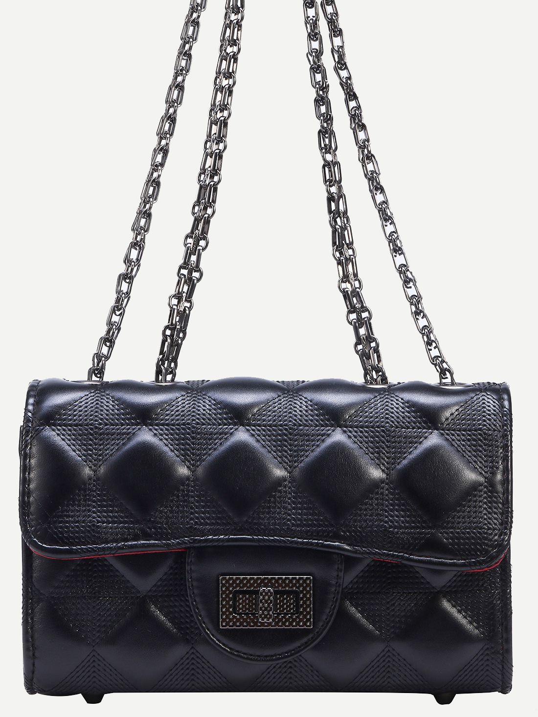Black Quilted Turnlock Flap Bag SheIn(Sheinside)
