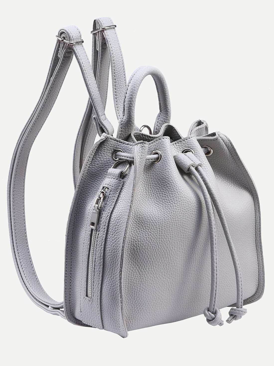 Grey Multiway Drawstring Bucket Backpack SheIn(Sheinside)