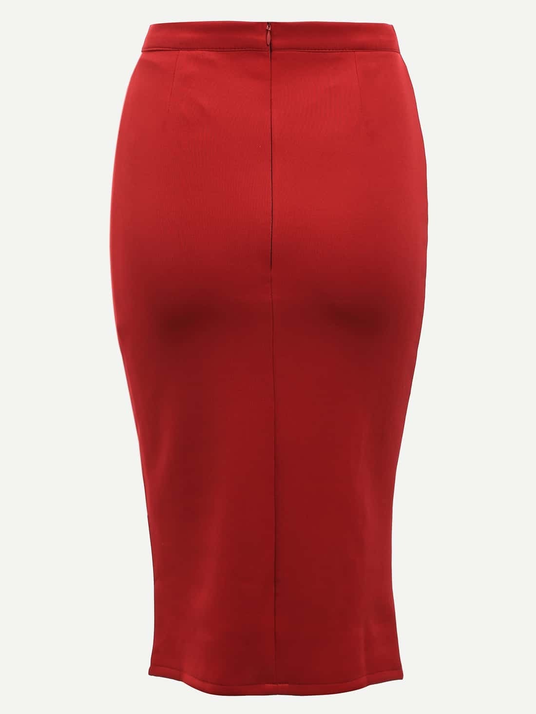 Red Zip Back Pencil Skirt SheIn(Sheinside)