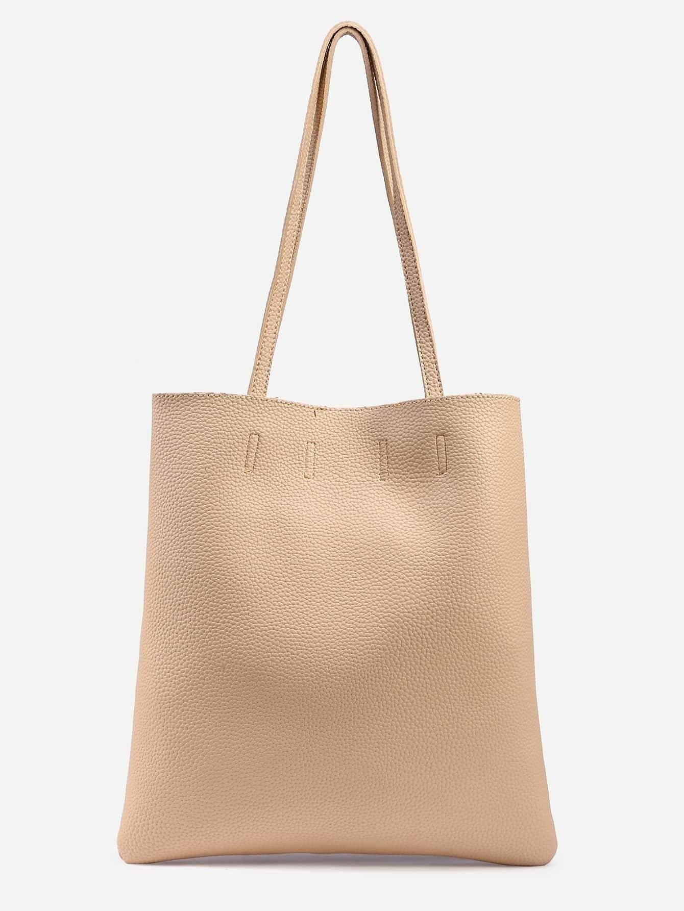 Apricot Pebbled Faux Leather Tote Bag SheIn(Sheinside)