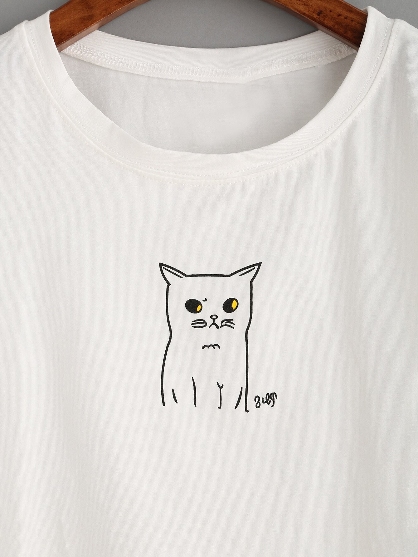 White Cat Print Crop Tshirt SheIn(Sheinside)