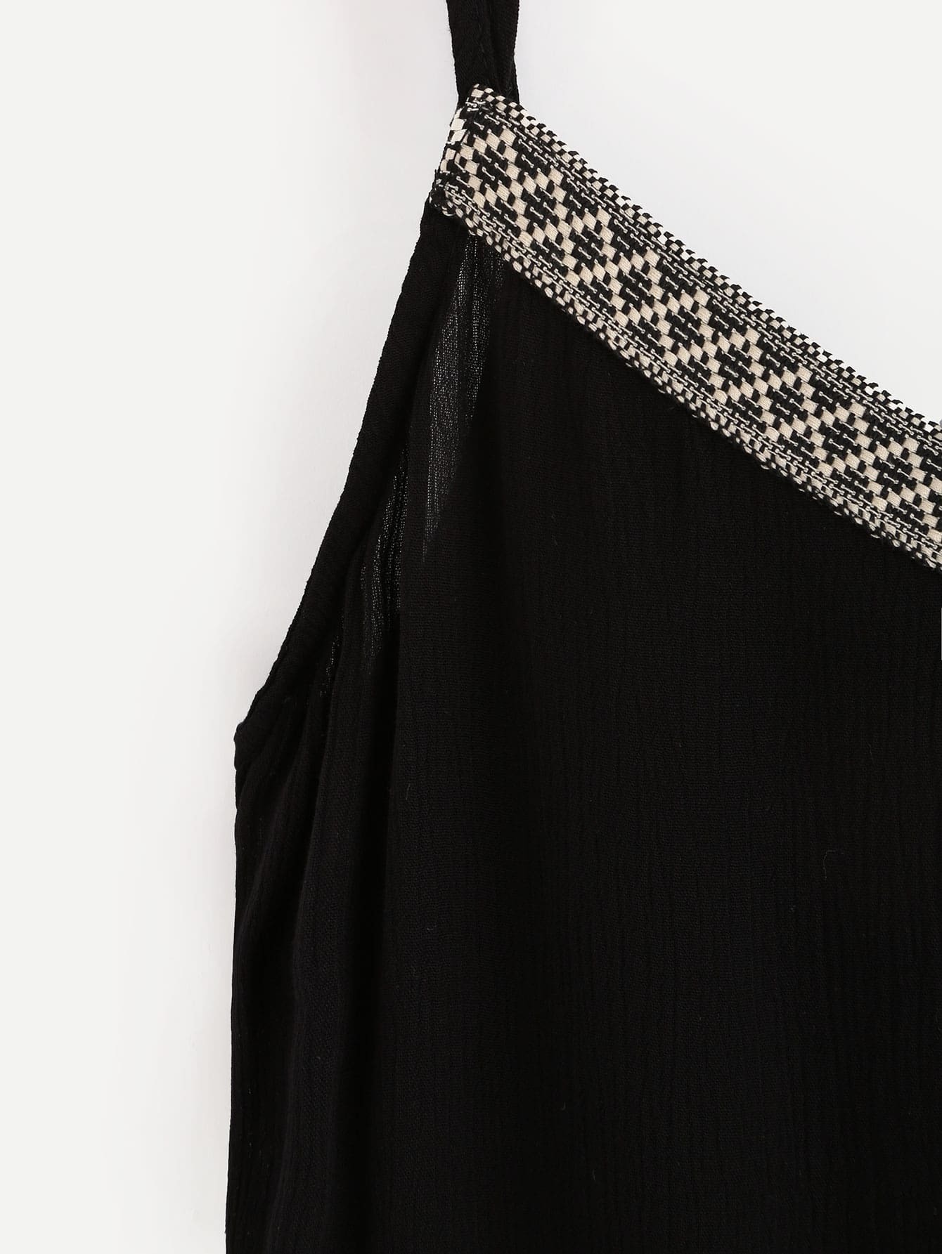 Black Crochet Racerback Cami Top With Woven Tape Detail SheIn(Sheinside)