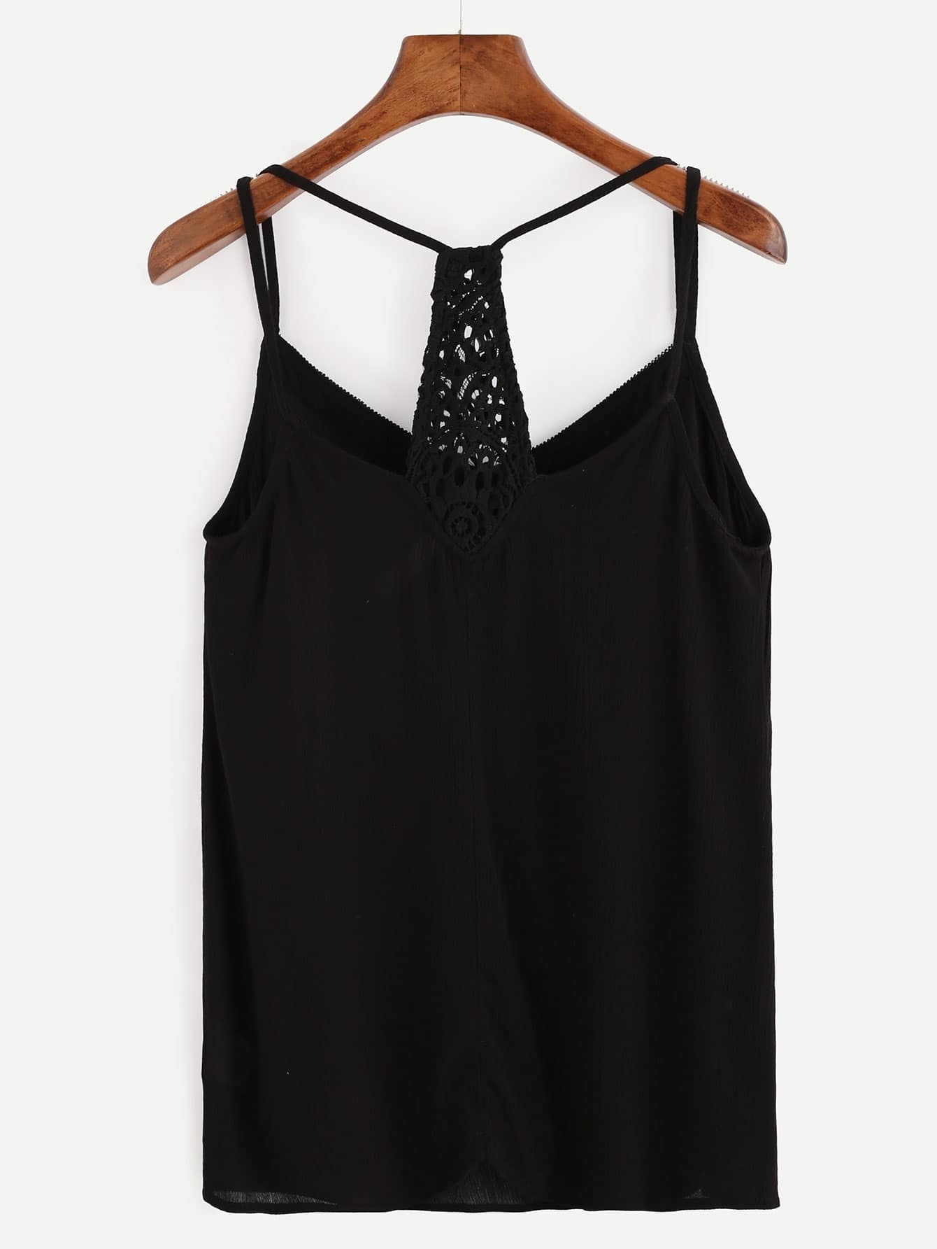 Black Crochet Racerback Cami Top With Woven Tape Detail SheIn(Sheinside)