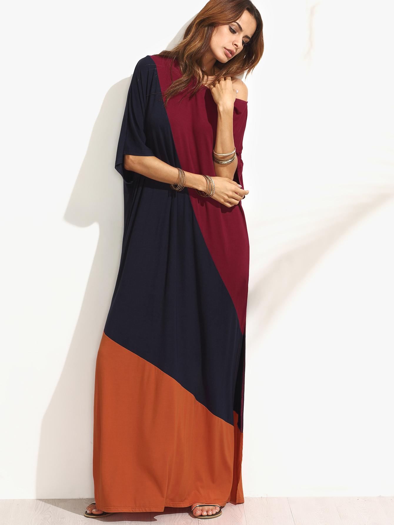 Color Block Split Side Maxi Dress SheIn(Sheinside)
