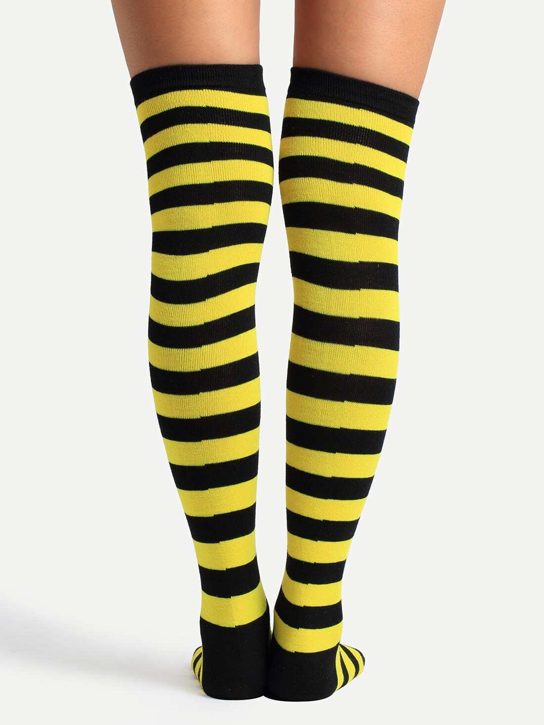 Black Yellow Knee High Socks SheIn(Sheinside)