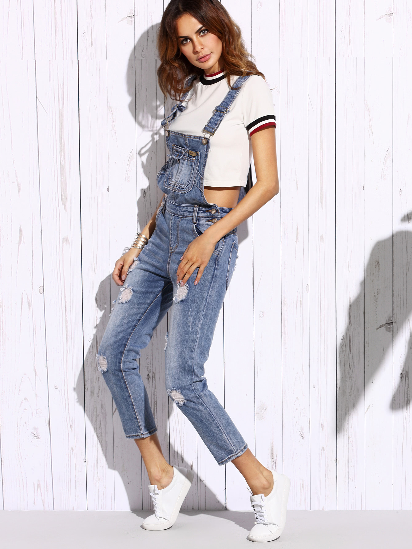ripped wash overall shein sheinside ripped wash overall shein sheinside