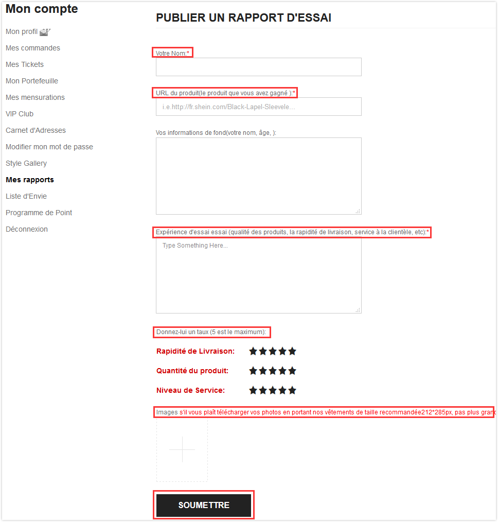 Rapport d’Essai Gratuit SHEIN