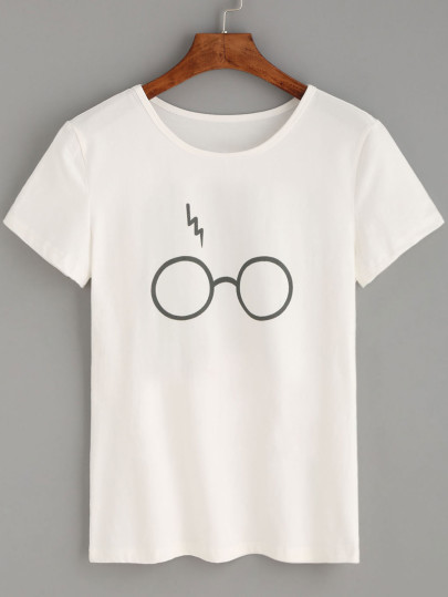 White Glasses Lightning Print T-shirt