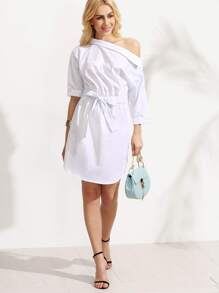 shein shoulder waist tie dress