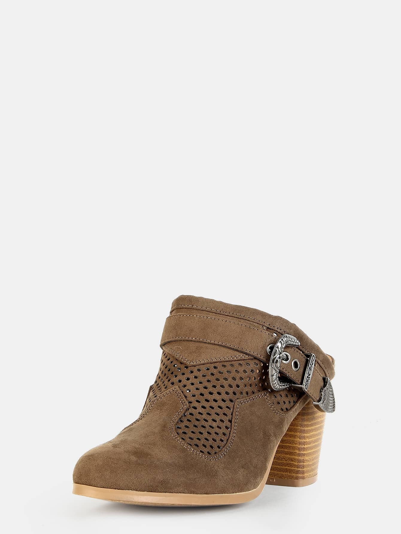 Western Inspired Stacked Heel Mules KHAKI SheIn(Sheinside)