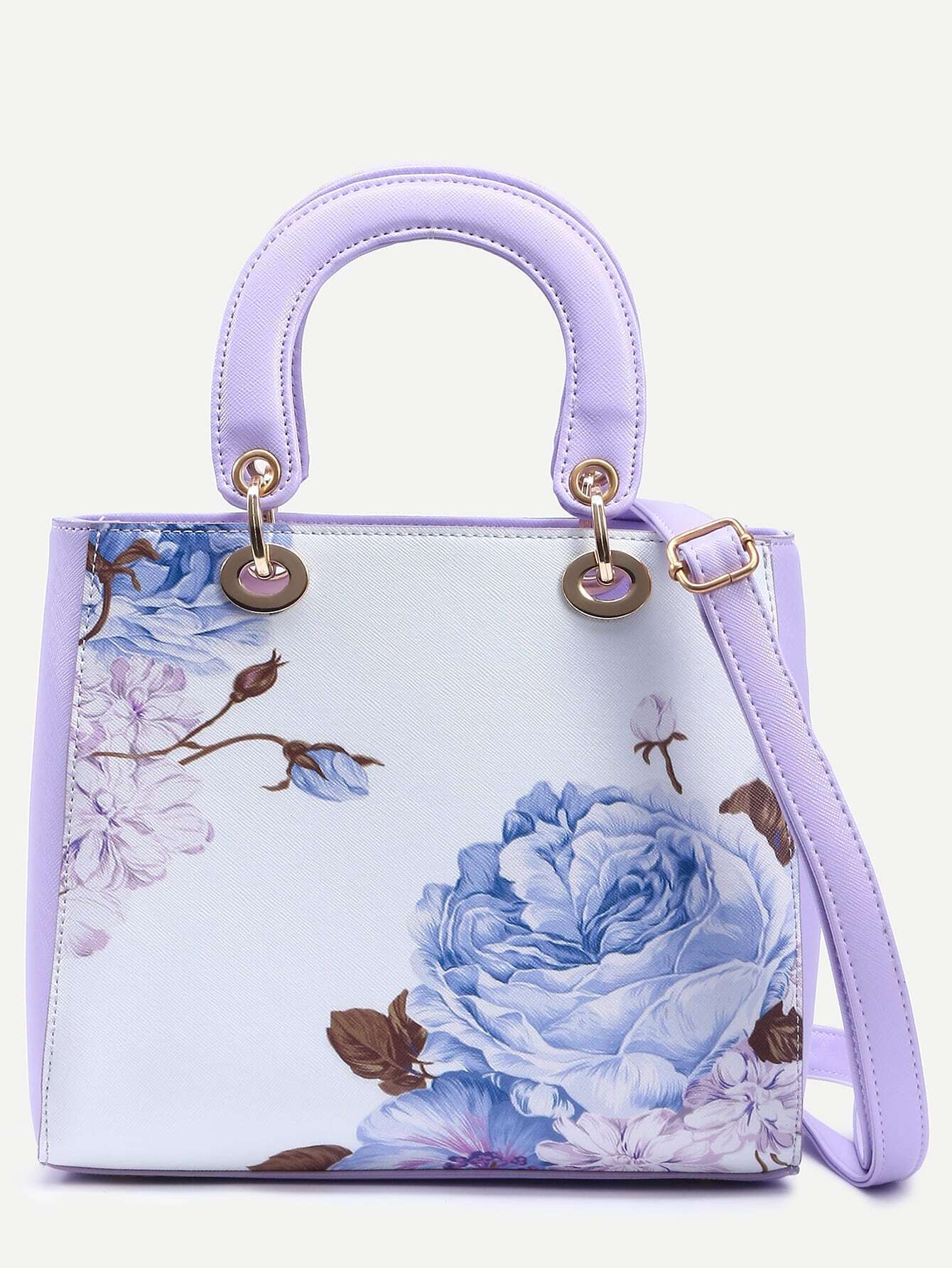 Contrast Flower Print Handbag With Strap SheIn(Sheinside)