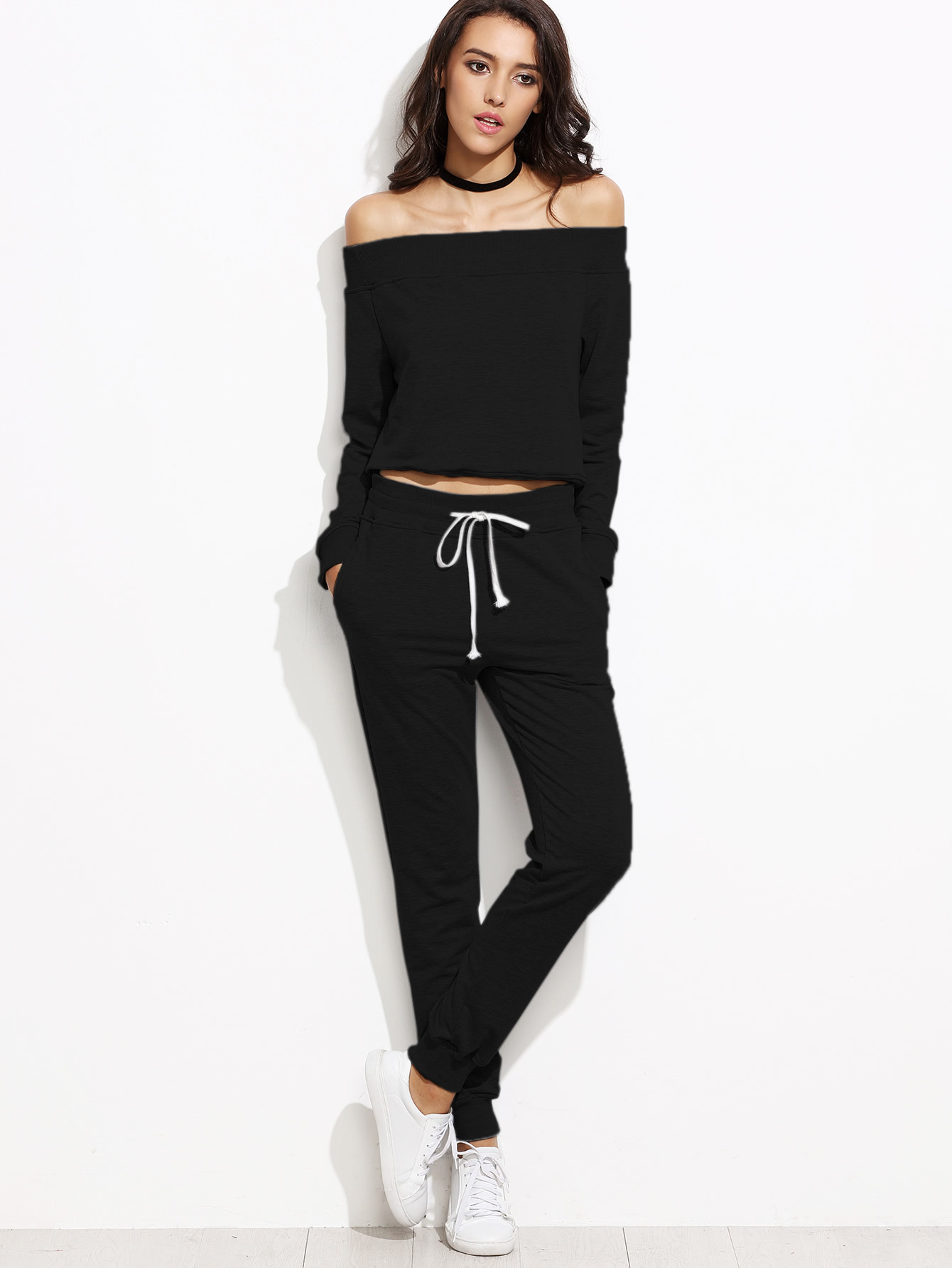 Фото #1: Bardot Neckline Top With Drawstring Pants