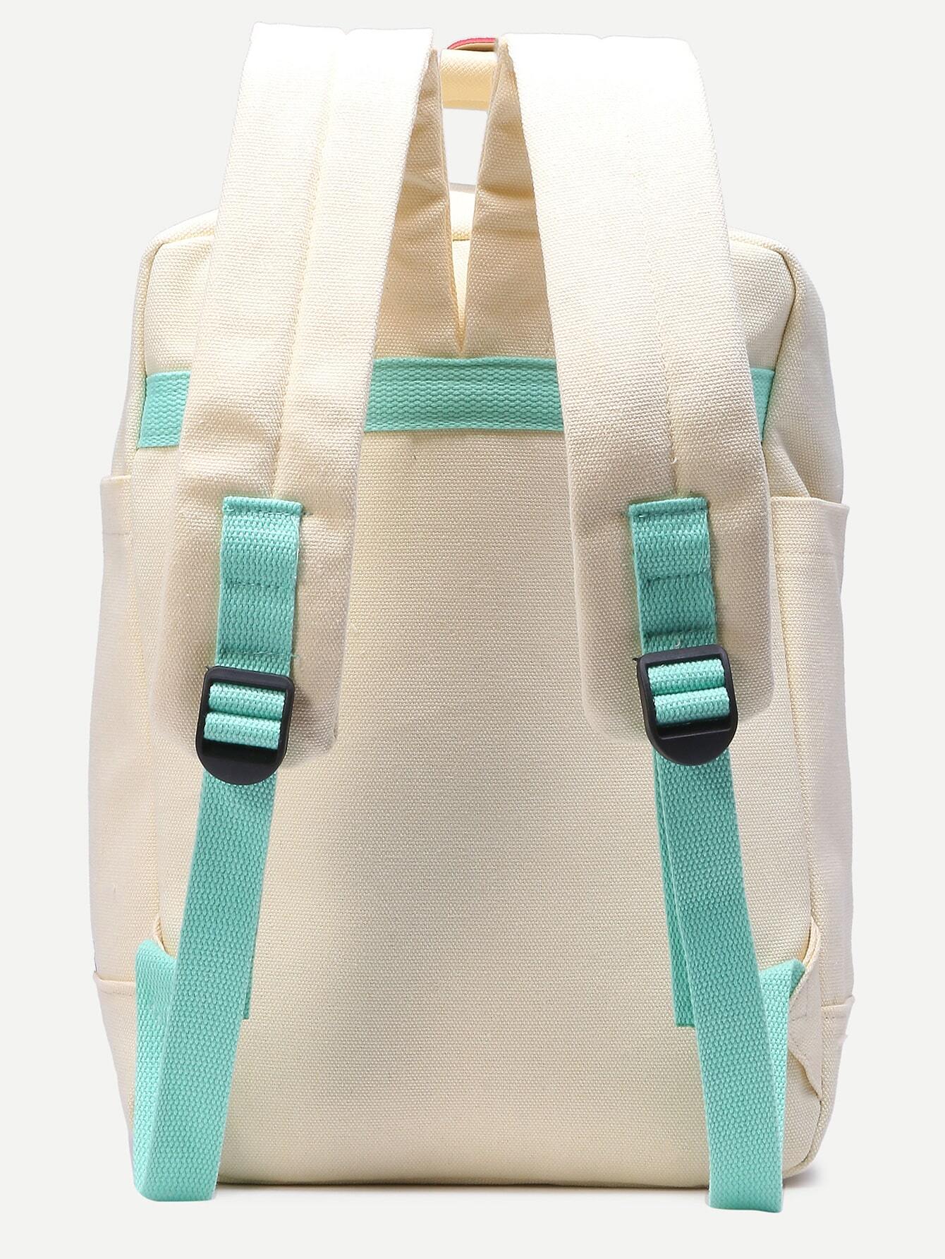White Color Block Double Handle Square Canvas Backpack SheIn(Sheinside)