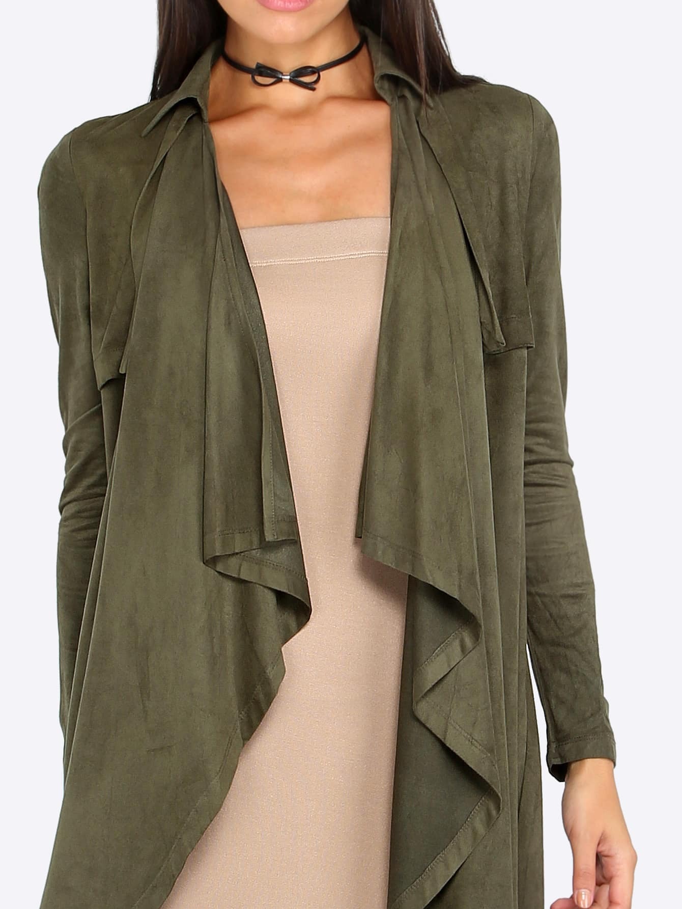 Suede Waterfall Duster Coat OLIVE SheIn(Sheinside)