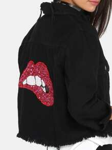 shein sequins distressed lips denim jacket