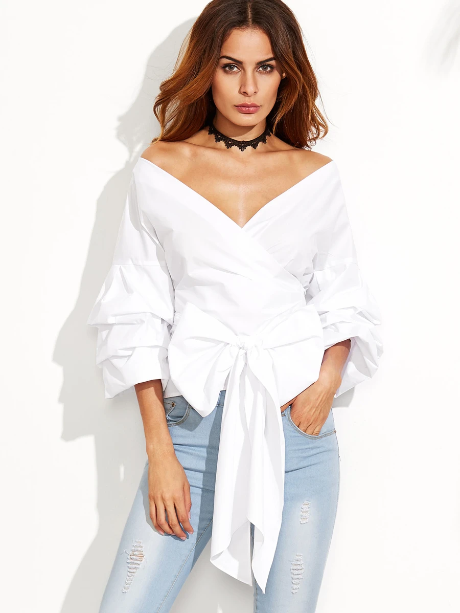 SHEIN schulterfreies Top mit Schleife - weiß