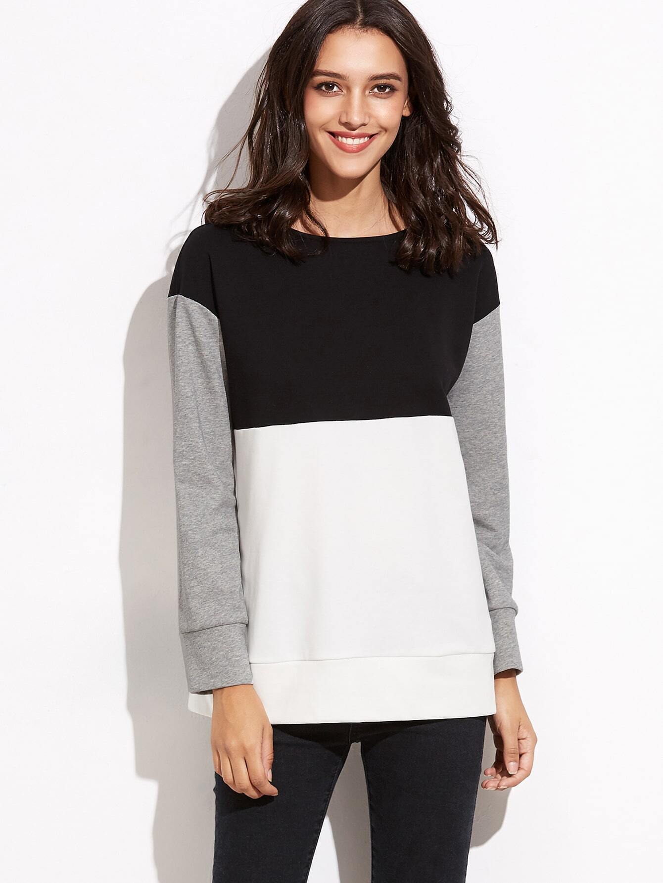 Color Block Drop Shoulder Sweatshirt SheIn(Sheinside)