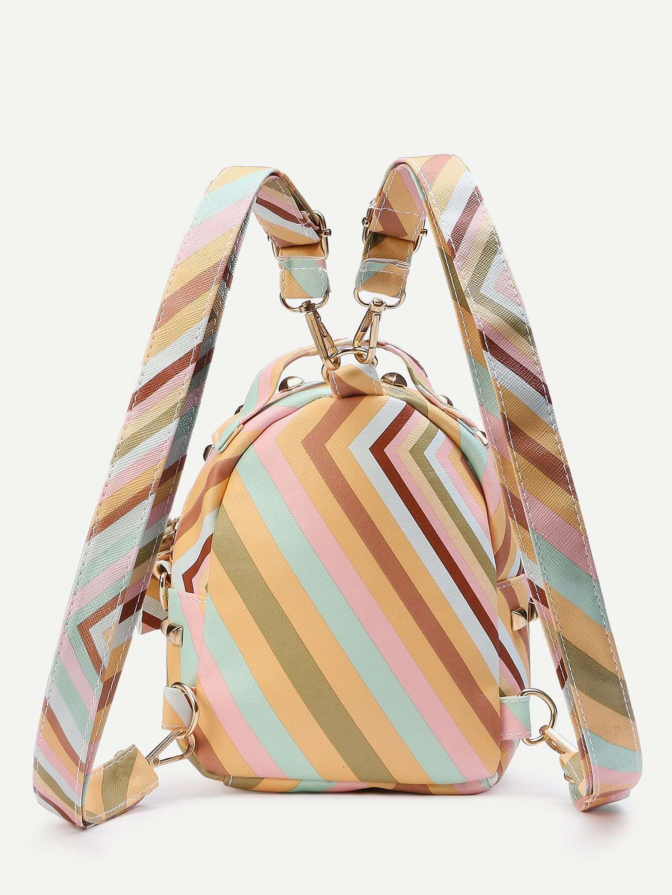 Colorful Striped Studded Multiway Backpack SheIn(Sheinside)