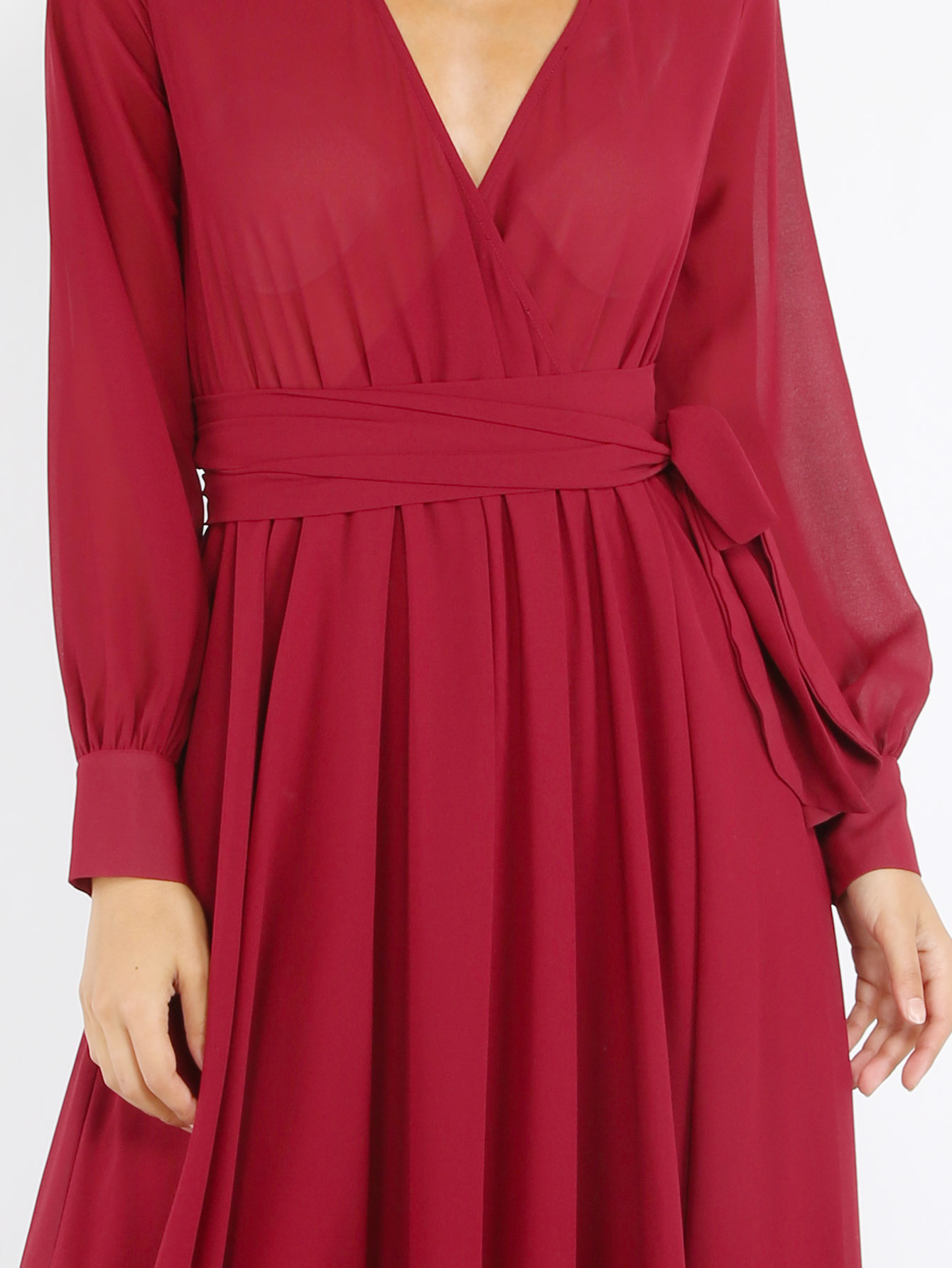 Robe surplis manche longue avec lacet bordeaux French SheIn(Sheinside)