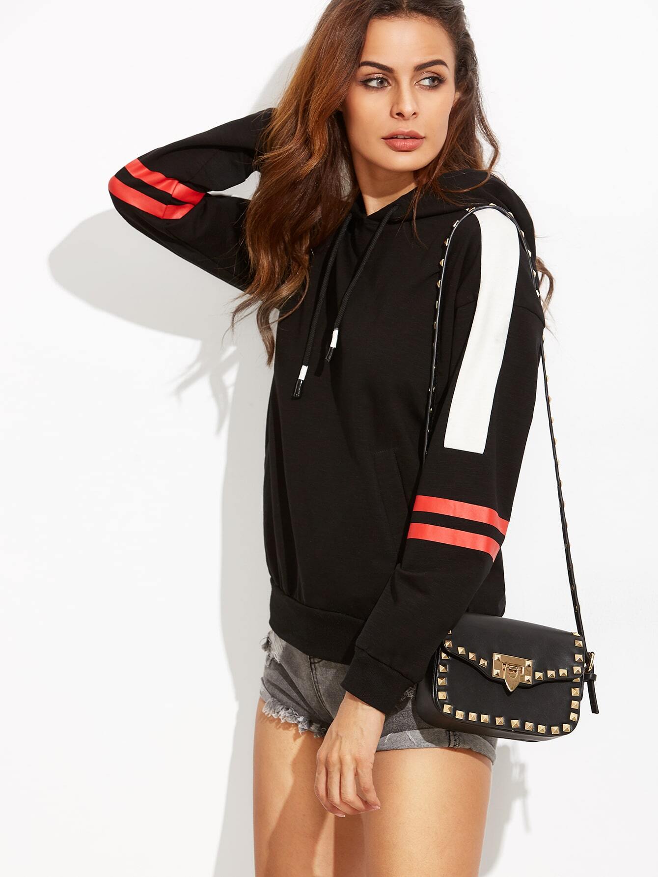 Varsity Striped Hooded Sweatshirt SheIn(Sheinside)