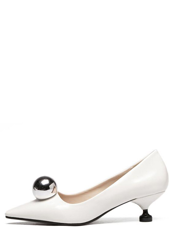 White Pointed Toe Ball Detail Kitten Heels -SheIn(Sheinside)
