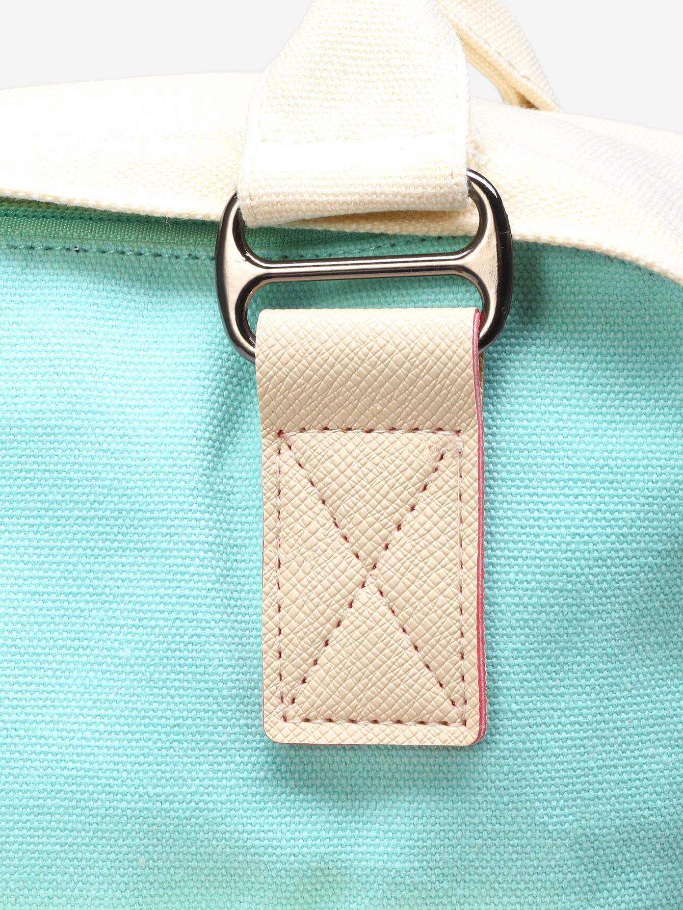 White Color Block Double Handle Square Canvas Backpack SheIn(Sheinside)