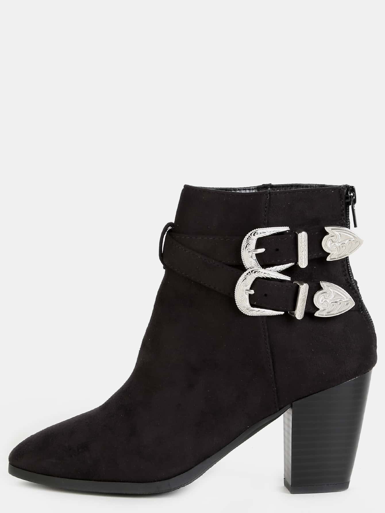 Double Buckle Western Ankle Boots BLACK SheIn(Sheinside)