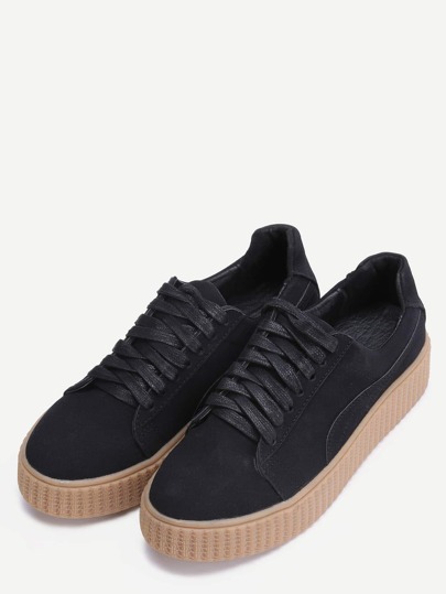 Black Round Toe Lace Up Rubber Soled Shoes Black Round Toe Lace Up Rubber Soled Shoes