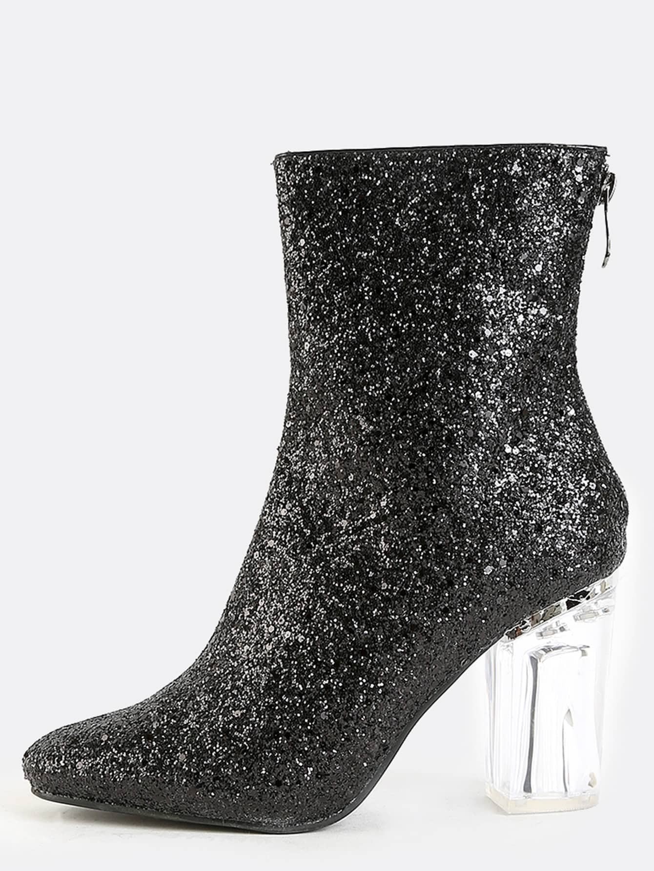 Glitter Perspex Ankle Booties BLACK SheIn(Sheinside)